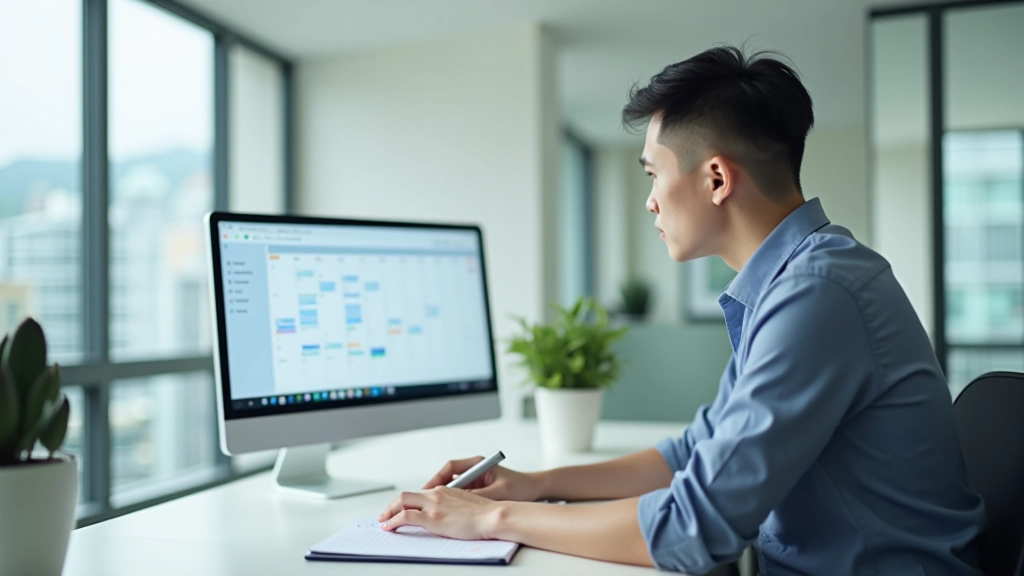 Person at desk reviewing weekly calendar with task blocks organized by priority and energy requirement